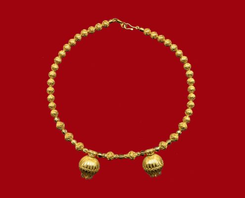 22k gold necklace with bi-conical beads and pomegranates, 510 BC