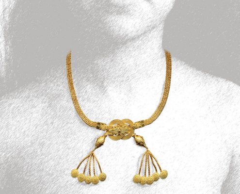 22k gold necklace with two chain straps and Herakles knot, late 4th - early 3rd century BC